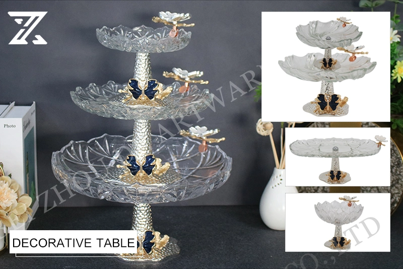 Modern Design Metallic Decorative Elegant Design Fruit Bowl Luxury Metal Glass Multi-Layer Fruit Plate