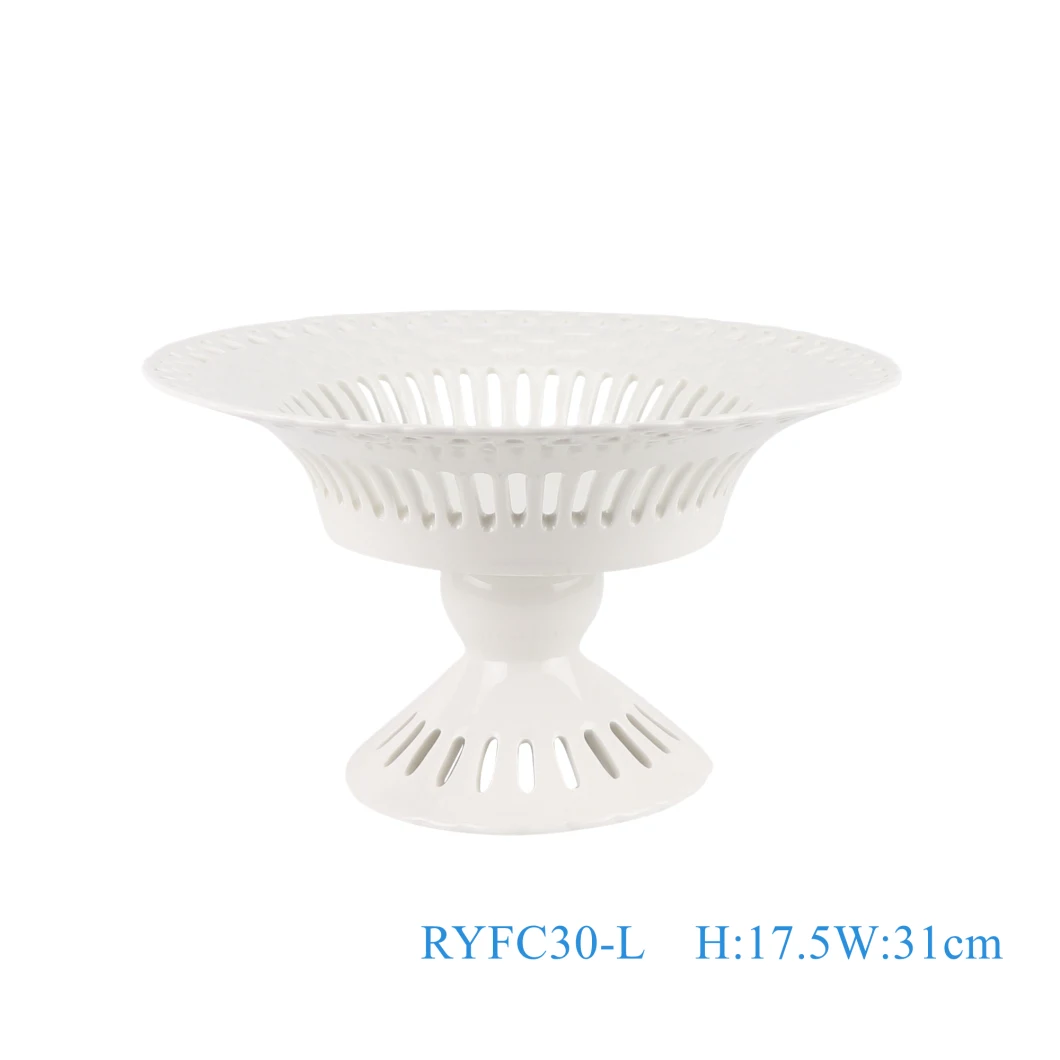 Pure White Hollow out Ceramic Fruit Candy Plate with High Stand