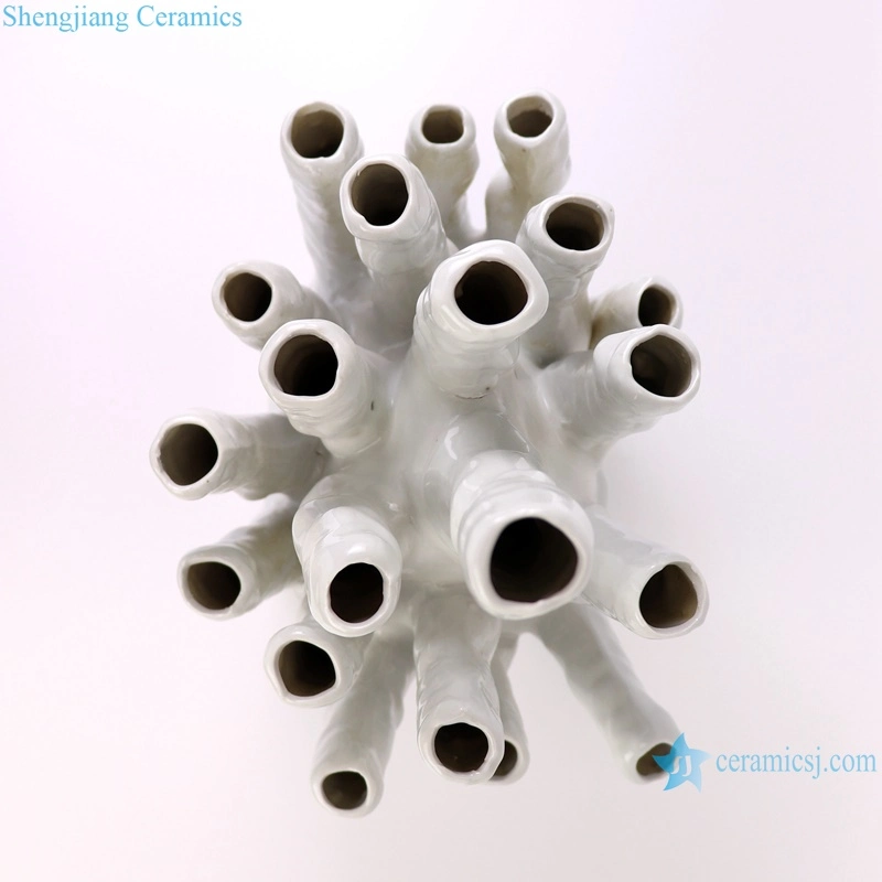 Irregular White Porcelain Flower Vase Ceramic Coral Decorative Sculpture Statues