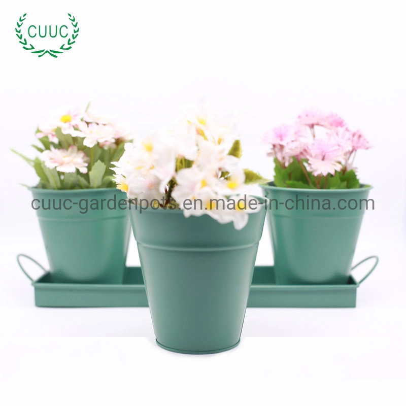 Zinc Galvanized Planter with Tray Home Decoration Metal Flower Pot Plant Pot