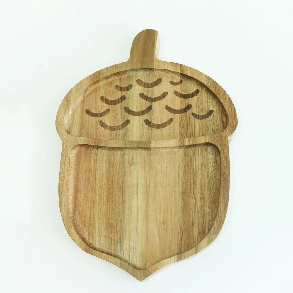 Nuts Shape Acacia Wood Portion Plate for Serving Snack Fruits Food