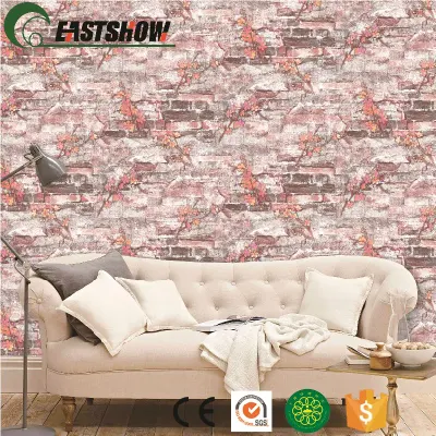 Papel de pared moderno de papel tapiz floral de ladrillo de vinilo de PVC 3D