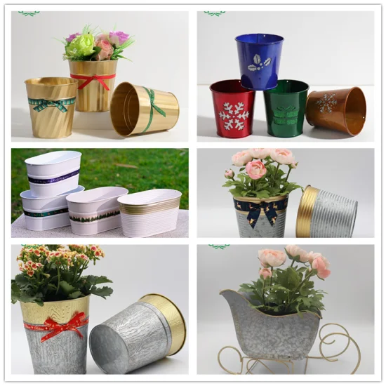 Maceta galvanizada, macetas de Metal para flores, cubo de flores de Metal, decoración del hogar para bodas