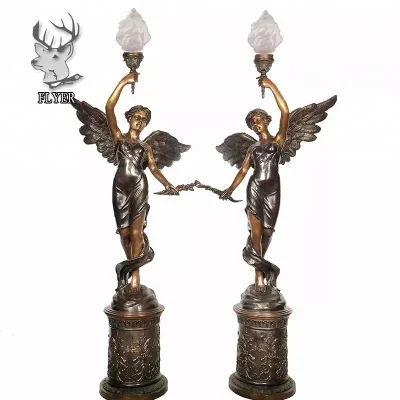 Lámpara de luz para el hogar, decoración interior, fundición de lujo, ángel de bronce, lámparas de sujeción para mujer, escultura