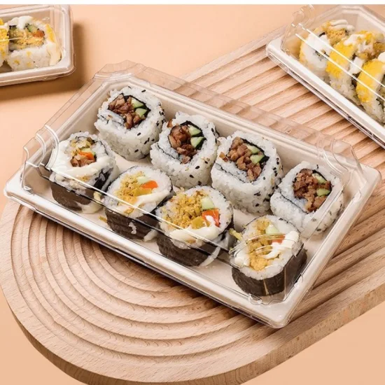 Venta al por mayor de bagazo de caña de azúcar desechable bandeja de frutas y verduras platos de sushi rectangulares biodegradables