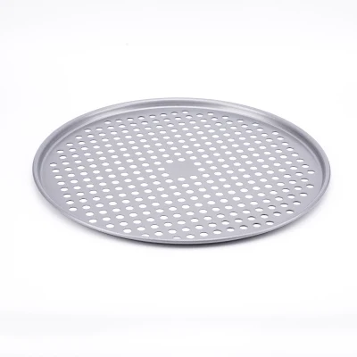 Plato redondo antiadherente para hornear masa de Pizza de Metal perforado de aluminio, plato para hornear con cáscara de tarta de fruta para panadería, hogar y cocina