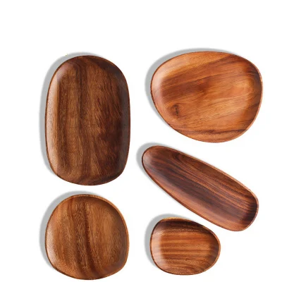 Accesorios de artículos de cocina para el hogar Juego de platos de madera para servir Plato y plato de forma irregular de madera de acacia